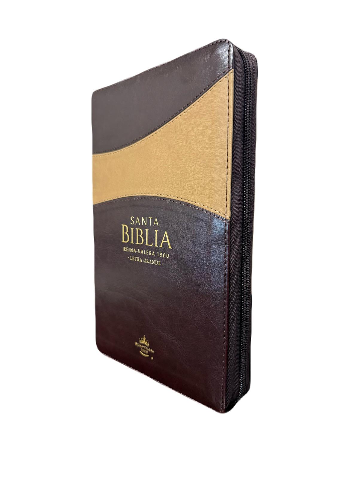 Bliblia Manual Letra Grande 12 Puntos Con Cierre Cafe Duotono RV1960 - Imagen 2
